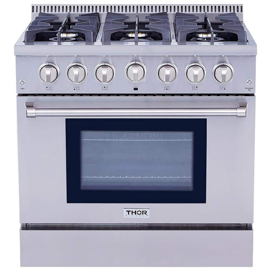 Thor Kitchen 36 in. 5.2 cu. ft. 6 Burner Slide-in Dual Fuel Range with Gas Stove and Electric Oven in Stainless Steel