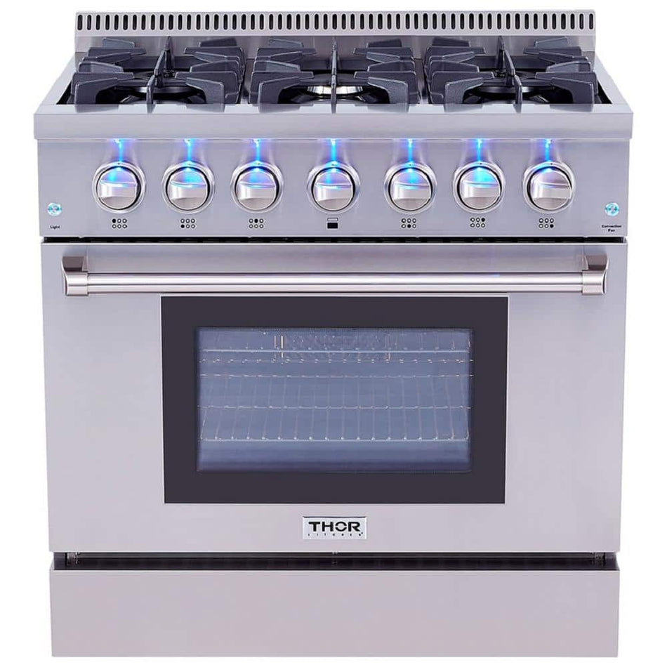 Thor Kitchen Pre-Converted Propane 36 in. 5.2 cu. ft. Oven Dual Fuel Range in Stainless Steel