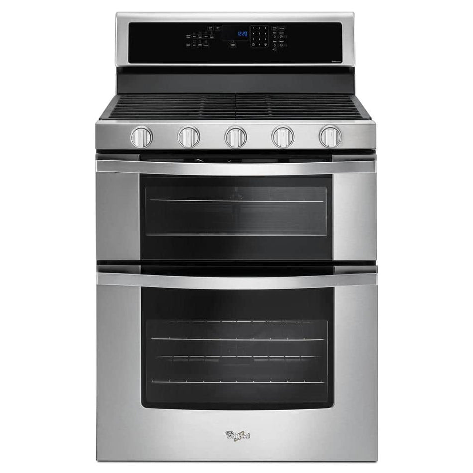 Whirlpool 6.0 cu. ft. Double Oven Gas Range with Center Oval Burner in Stainless Steel