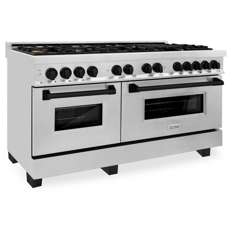 ZLINE Kitchen and Bath Autograph Edition 60 in. 9 Burner Double Oven Dual Fuel Range in Stainless Steel and Matte Black