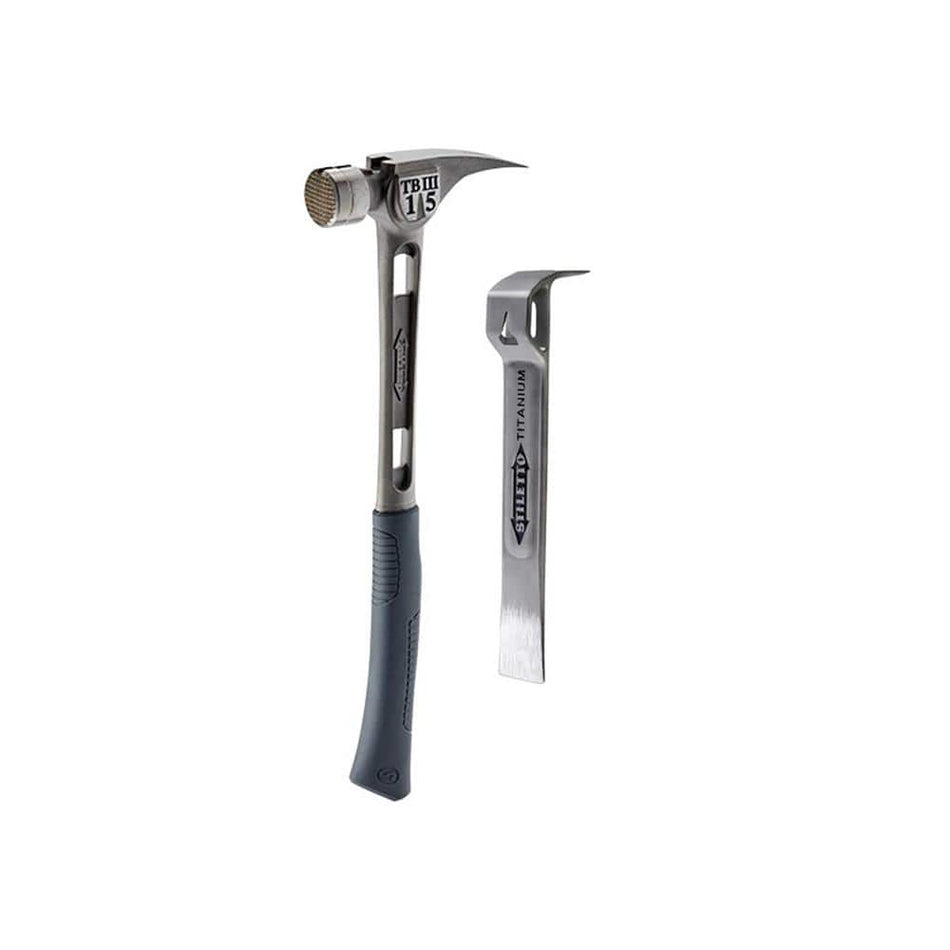 Stiletto 15 oz. TiBone 3 Milled Face with Curved Handle Hammer and Titanium Multi-Functional Glazer Bar