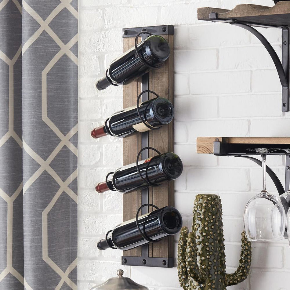 StyleWell 4-Bottle Black and Natural Wood Vertical Wall Mounted Wine Rack