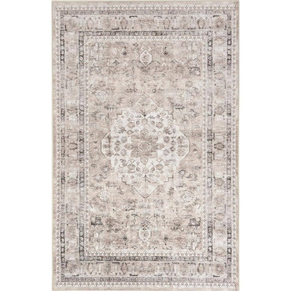 nuLOOM Davi Faded Stain-Resistant Machine Washable Taupe 9 ft. x 12 ft. Area Rug