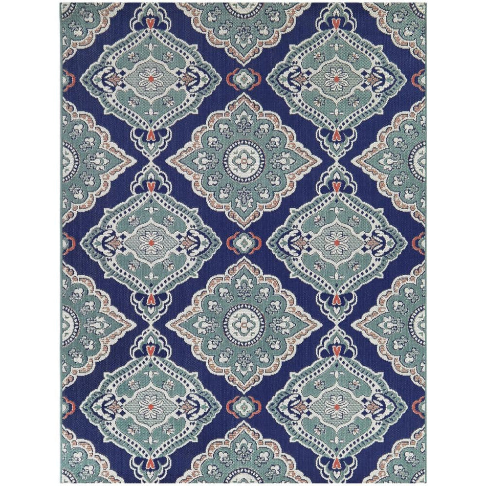 Hampton Bay Teal 8 x 10 Medallion Indoor/Outdoor Area Rug