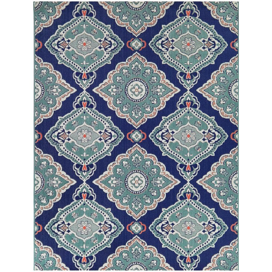 Hampton Bay Teal 5 ft. x 7 ft. Medallion Indoor/Outdoor Patio Area Rug