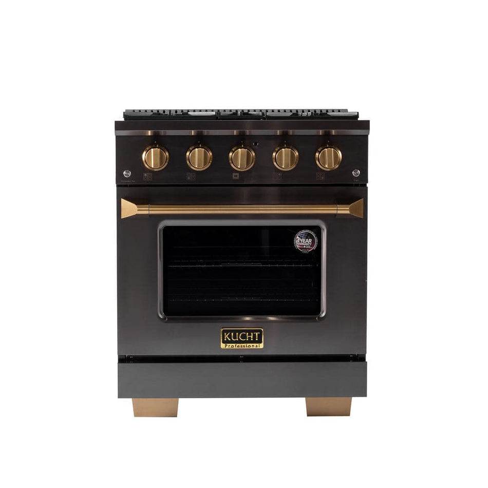 Kucht Gemstone 30in. 4.2 cu. ft. 4 Burners Dual Fuel Range for Propane Gas with Convection Oven in Titanium Stainless Steel