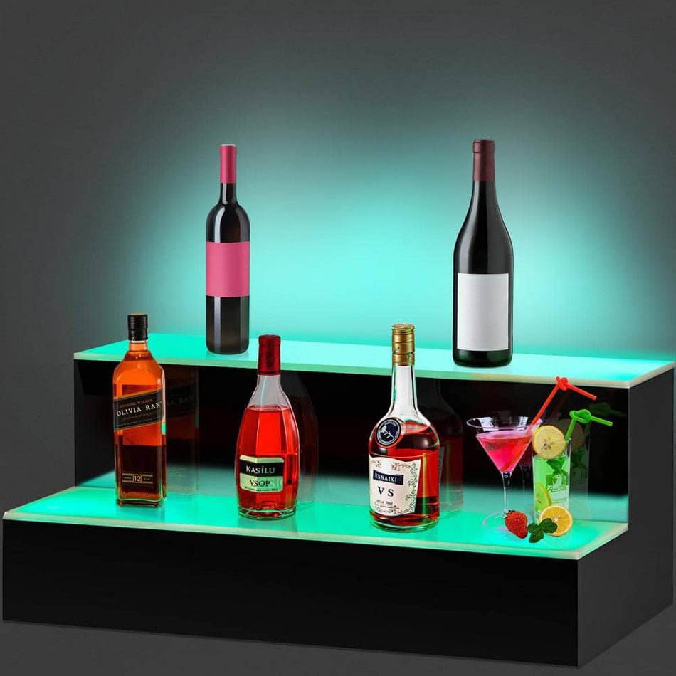 VEVOR 6-Bottle LED Lighted Liquor Bottle Display Shelf 16 in. Shelves for Liquor 2-Step Wine Rack for Home