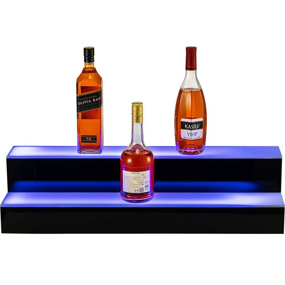 VEVOR 12-Bottle Lighted Liquor Bottle Display Shelf 30 in. LED Bar Shelves for Liquor 2-Step Wine Rack for Commercial Bar