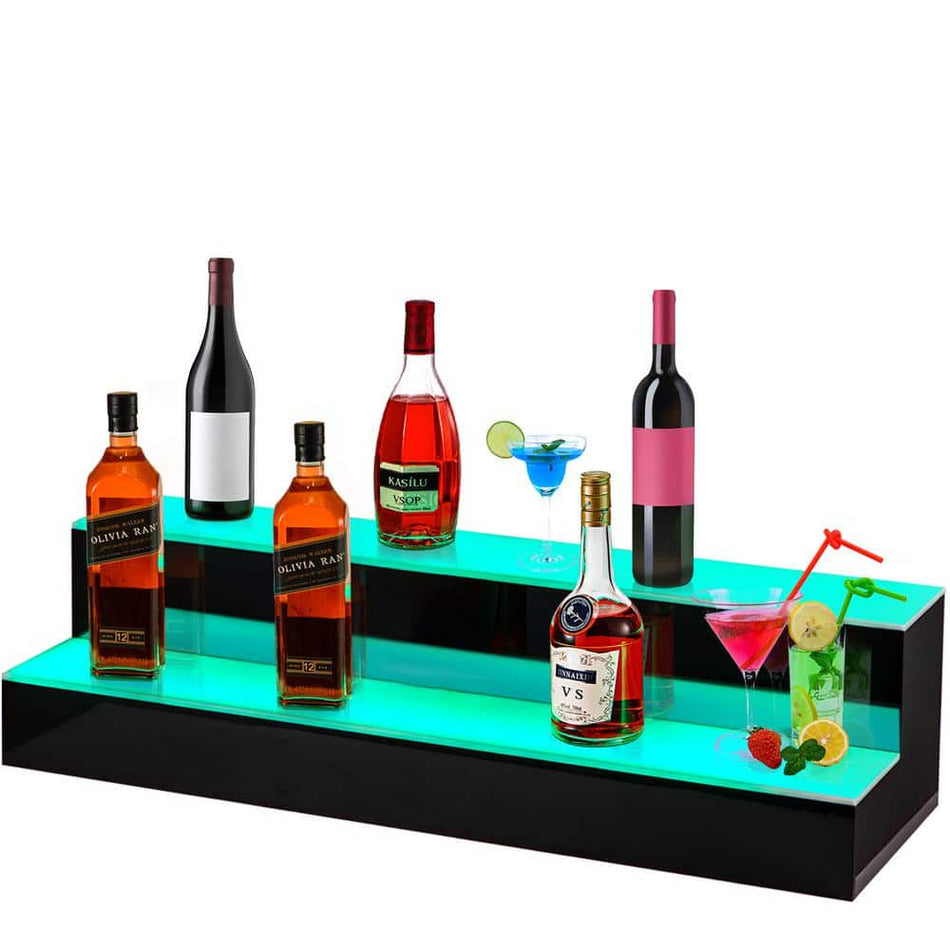 VEVOR 14-Bottle LED Lighted Liquor Bottle Display Shelf 40 in. Bar Shelves for Liquor 2-Step Wine Rack for Commercial Bar