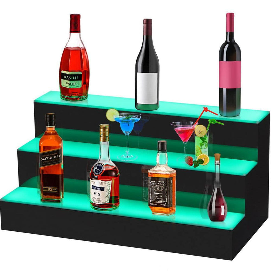 VEVOR 16-Bottle Corner LED Liquor Bottle Display Shelf 24 in. LED Bar Shelves for Liquor 3-Step Wine Rack for Commercial Bar