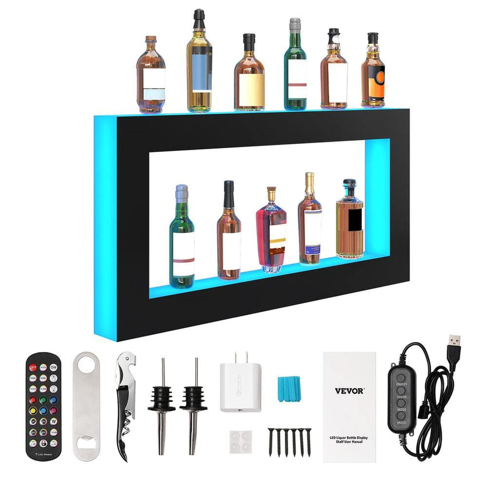 VEVOR 24-Bottles LED Lighted Liquor Bottle Display 48 in. Illuminated Home Bar Shelf 7 Static Colors Wine Racks