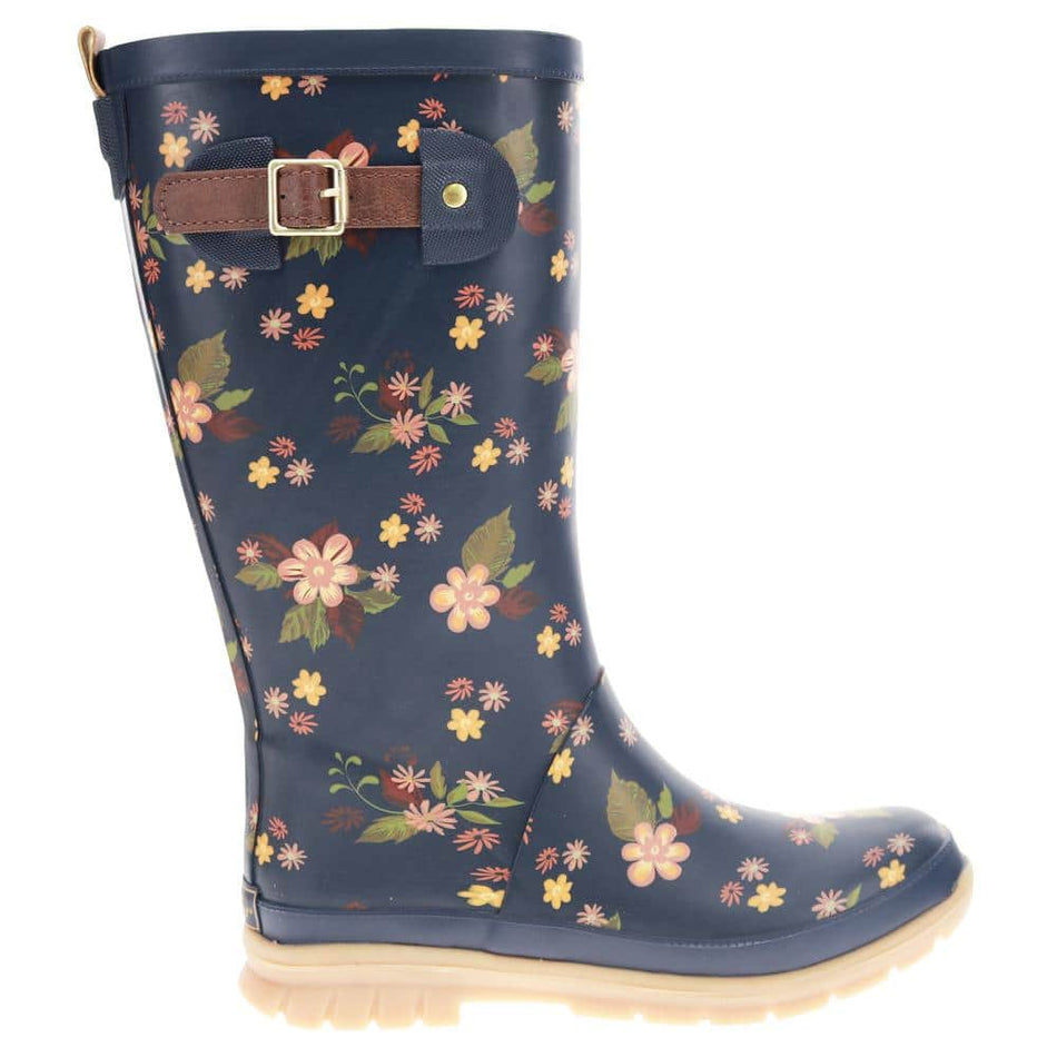 WESTERN CHIEF Women's Country Bloom Tall 11.5" Waterproof Rubber Rain Boot - Navy Size 9