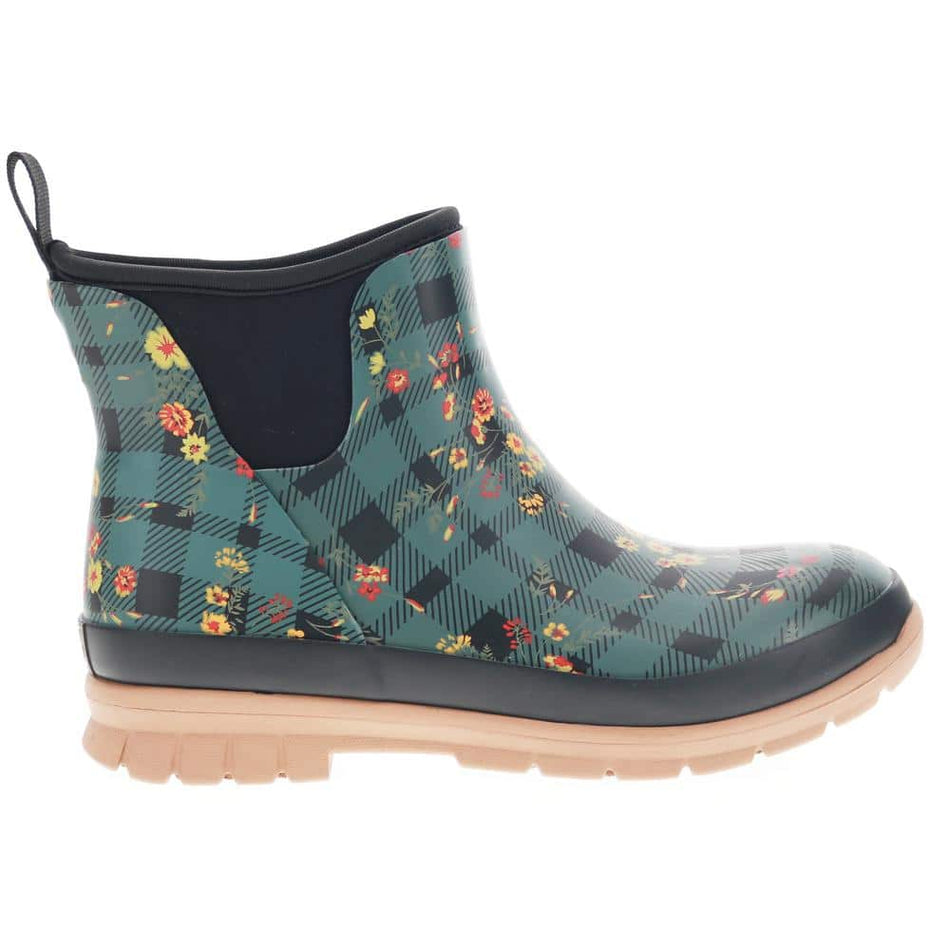 WESTERN CHIEF Women's Floral Plaid 5.5" Waterproof Rubber Neoprene Ankle Rain Boot - Olive Size 6