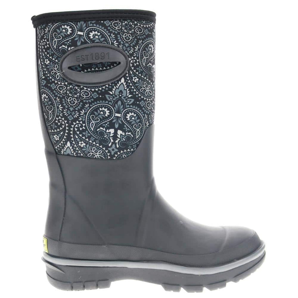 WESTERN CHIEF Women's Bandana Mid 11.5" Neoprene Rubber Rain Boot - Black Size 9