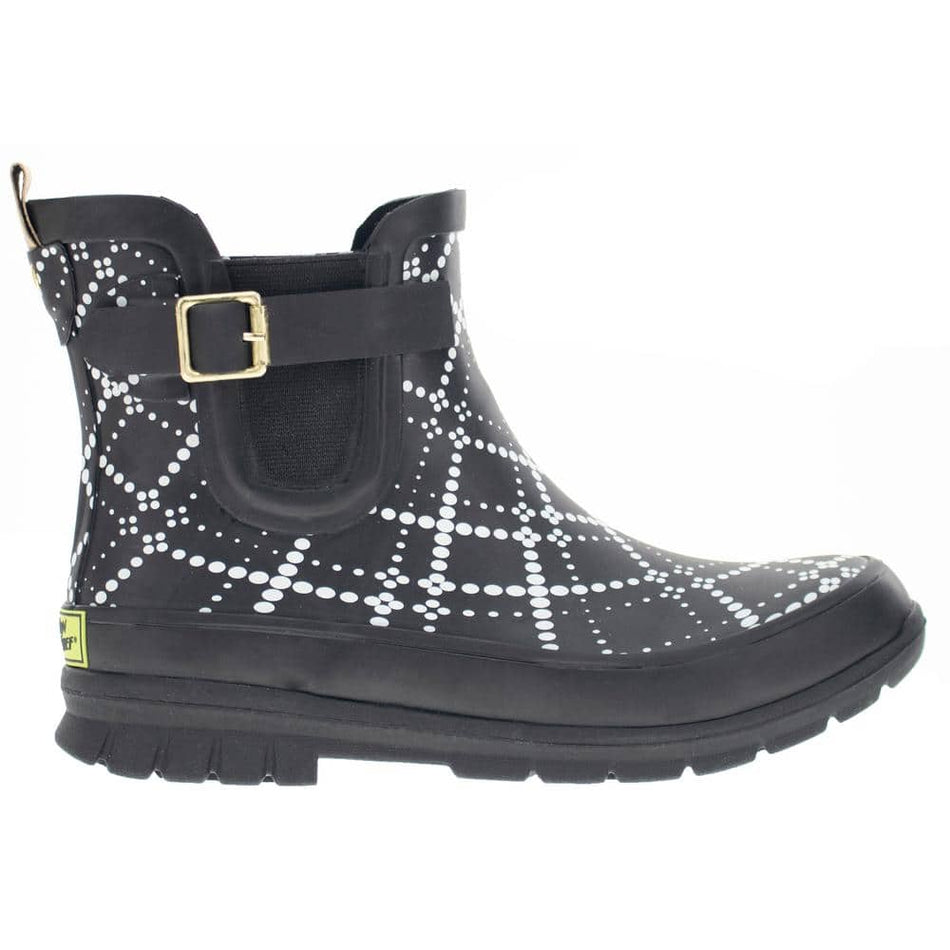 WESTERN CHIEF Women's Dot Plaid Ankle 5.5" Waterproof Rubber Rain Boot - Black size 9