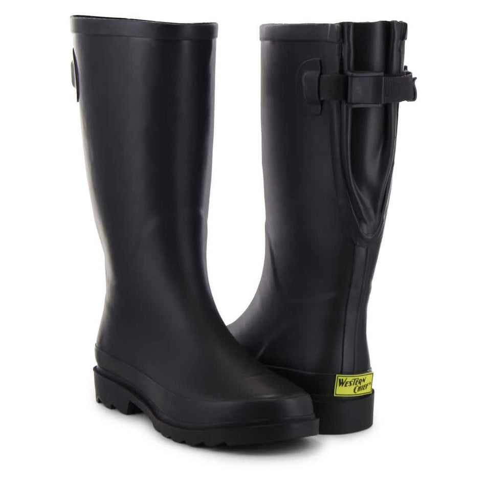 WESTERN CHIEF Women's Wide-Calf Tall 11.5" Waterproof Rubber Rain Boot - Black Size 8