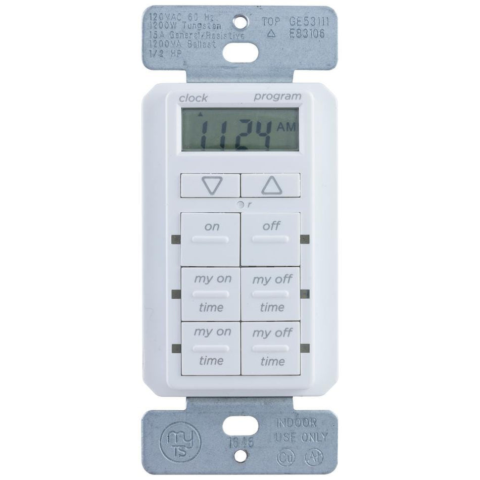 myTouchSmart Simple Set 15 Amp 120-Volt 24 Hour Indoor In-Wall Digital Programmable Timer - White