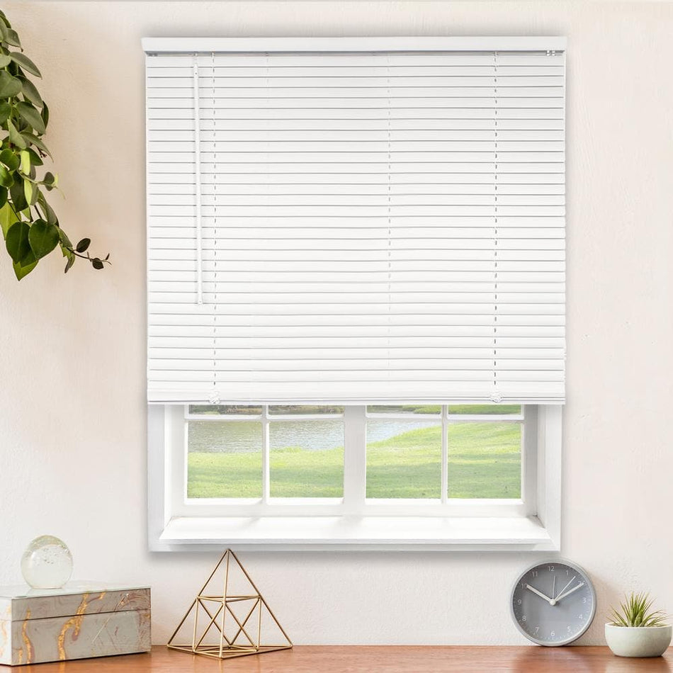 Chicology White Cordless Room Darkening Vinyl Mini Blind with 1 in. Slats 34 in. W x 84 in. L