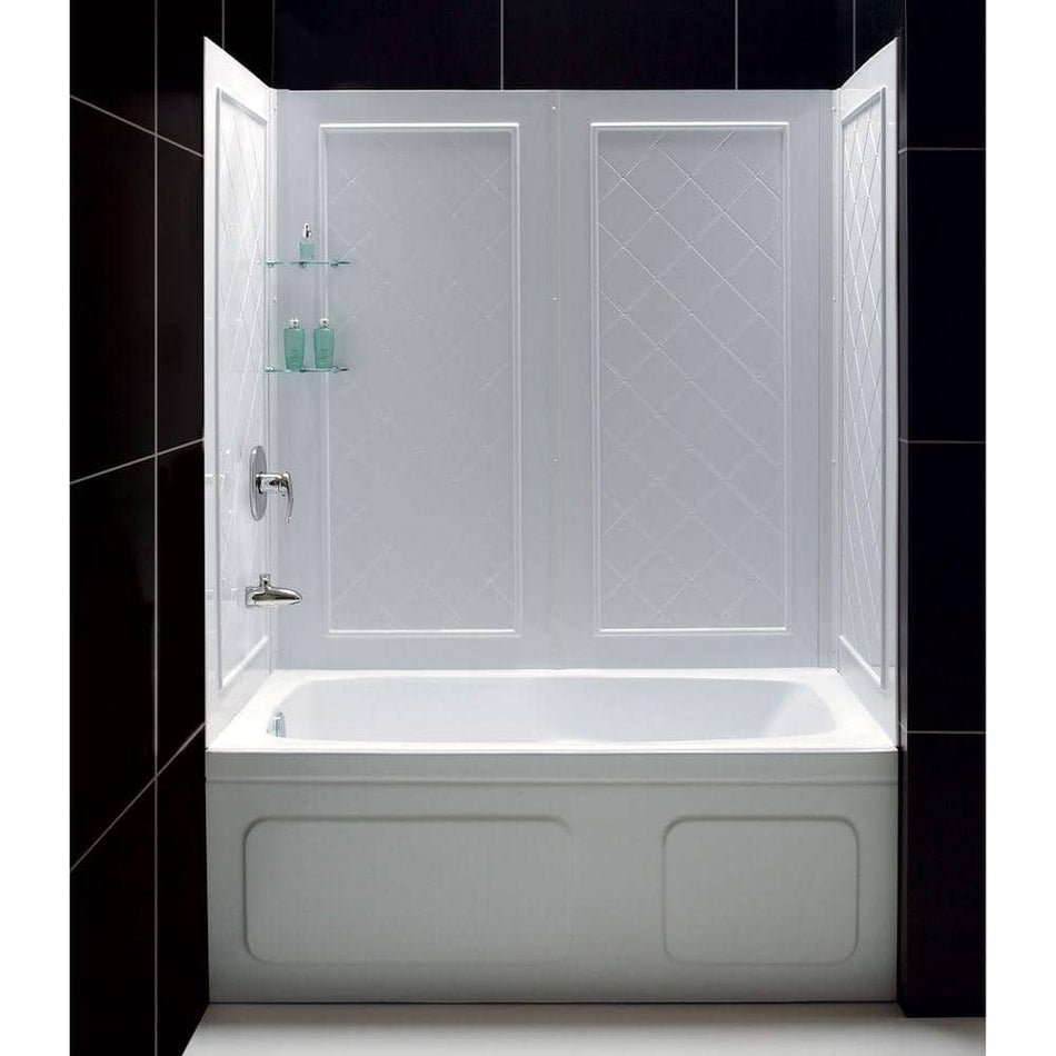 DreamLine QWALL-Tub 28-32 in. D x 56 to 60 in. W x 60 in. H 4-Piece Easy Up Adhesive Tub Surround in White