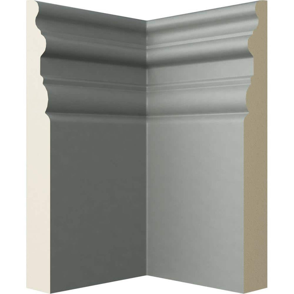 Ekena Millwork 4-3/8 in. x 7-3/8 in. x 7-3/8 in. Polyurethane Hillsborough Baseboard Inside Corner Moulding (Matches BBD07X01HI)