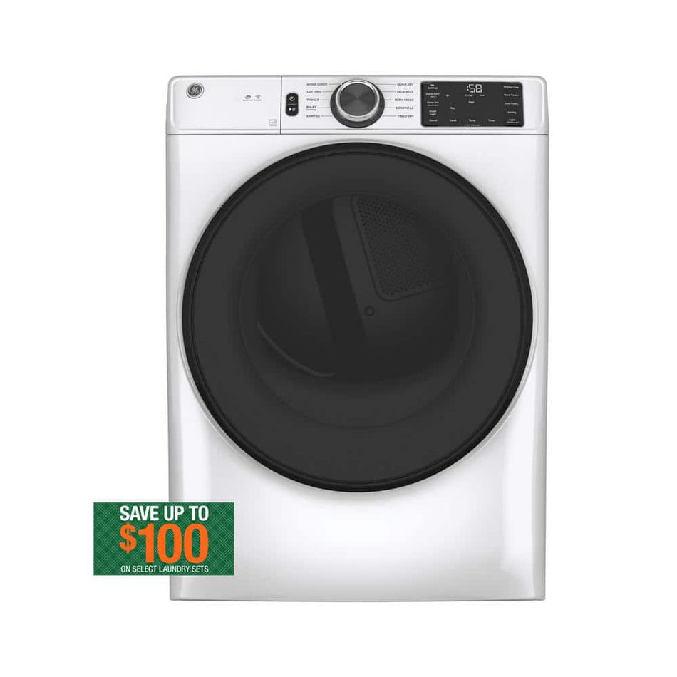 GE 7.8 cu. ft. Smart Front Load Electric Dryer in White with Sanitize Cycle, ENERGY STAR