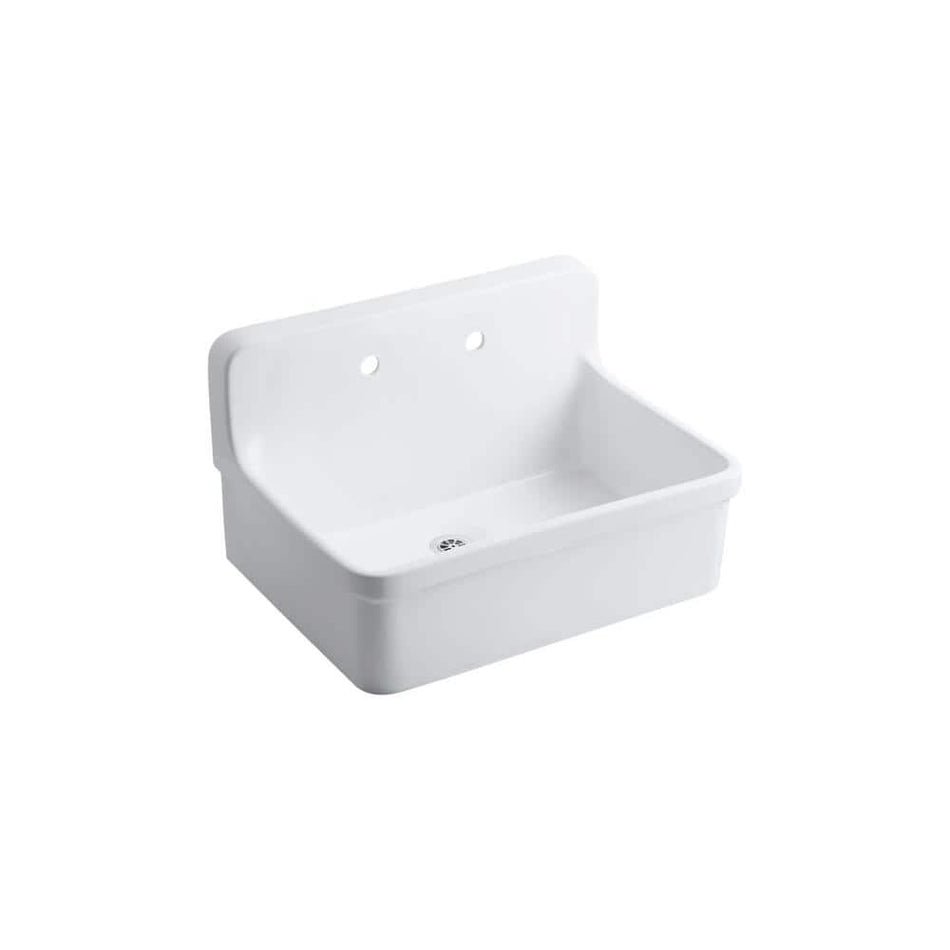 KOHLER Gilford 30 x 22 in. Wall-Mount Utility and Laundry Farmhouse Single Bowl Sink for 2-Hole Faucet in White