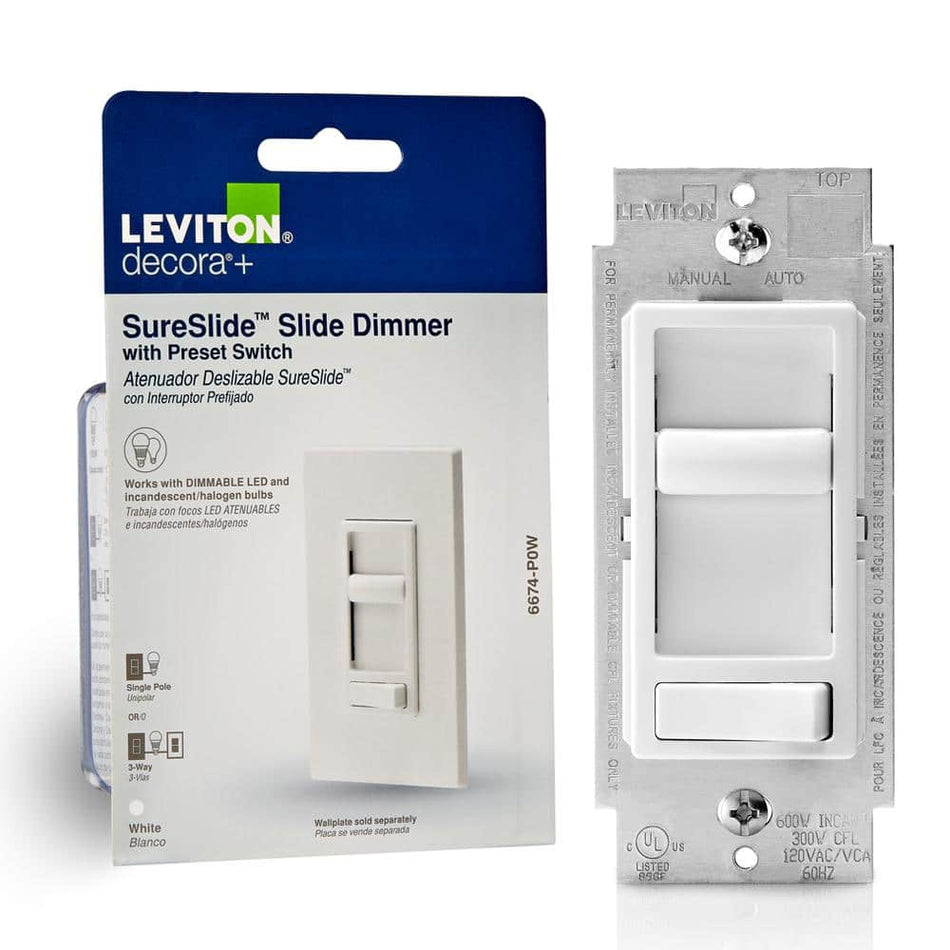 Leviton SureSlide Universal 150-Watt LED and CFL/600-Watt Incandescent Dimmer, White