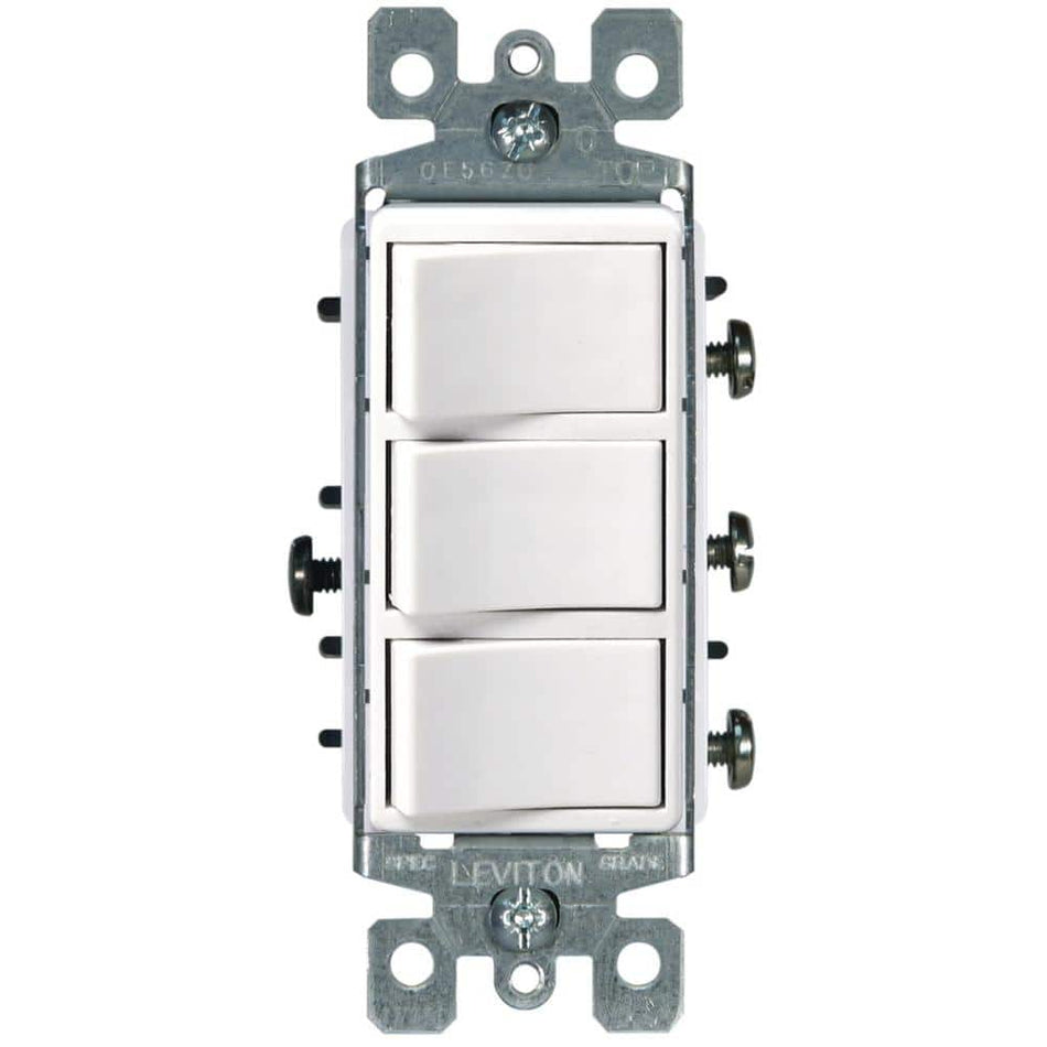 Leviton Decora 15 Amp 3-Rocker Combination Switch, White