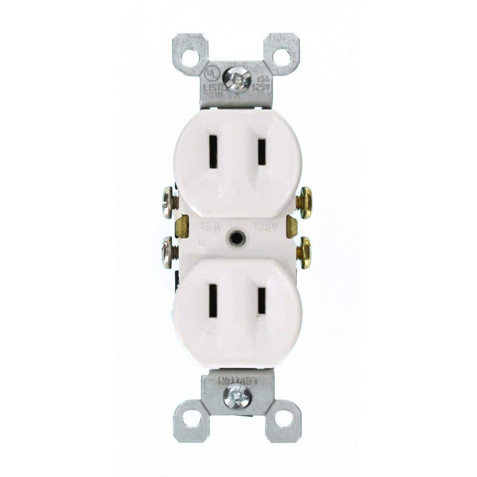 Leviton 15 Amp 2-Wire Duplex Outlet, White