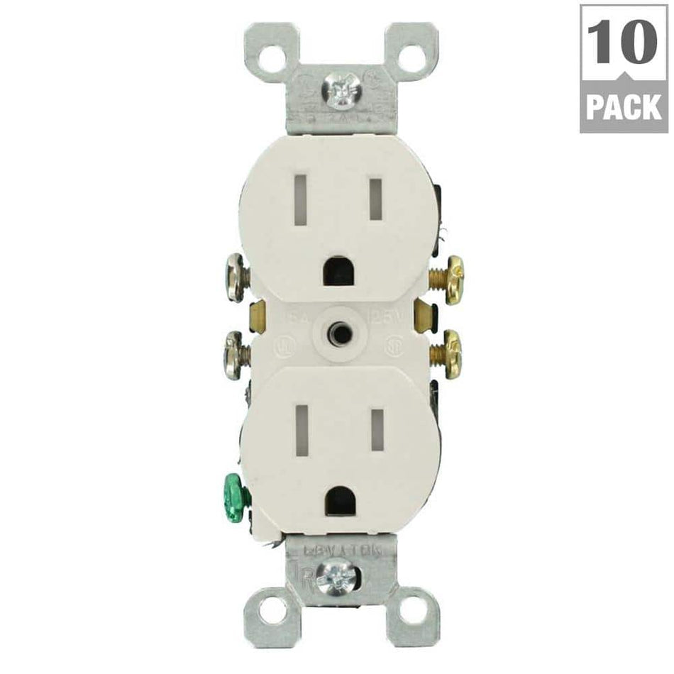 Leviton 15 Amp Tamper-Resistant Duplex Outlet, White (10-Pack)