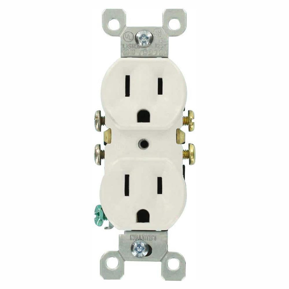 Leviton 15 Amp Residential Grade Grounding Duplex Outlet, White (10-Pack)