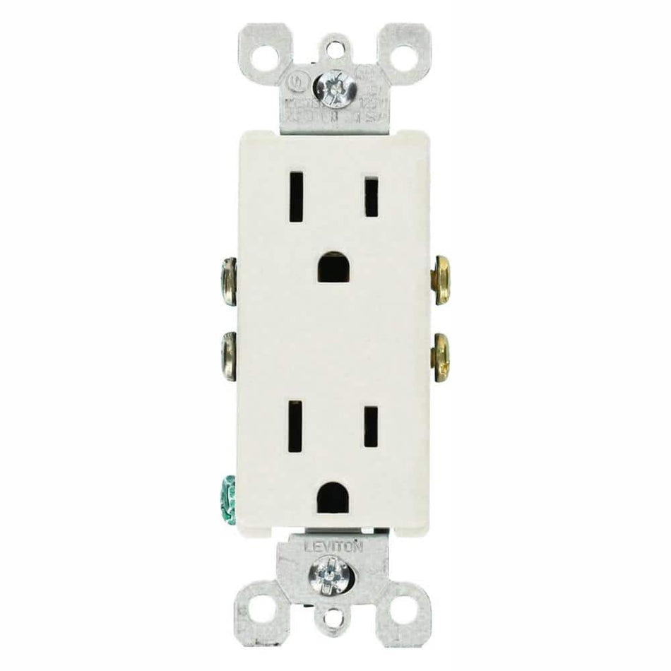 Leviton Decora 15 Amp Residential Grade Grounding Duplex Outlet, White (10-Pack)