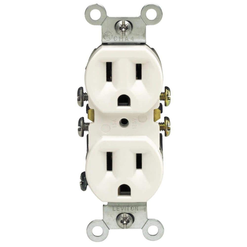 Leviton 15 Amp Residential Grade Grounding Duplex Outlet, White