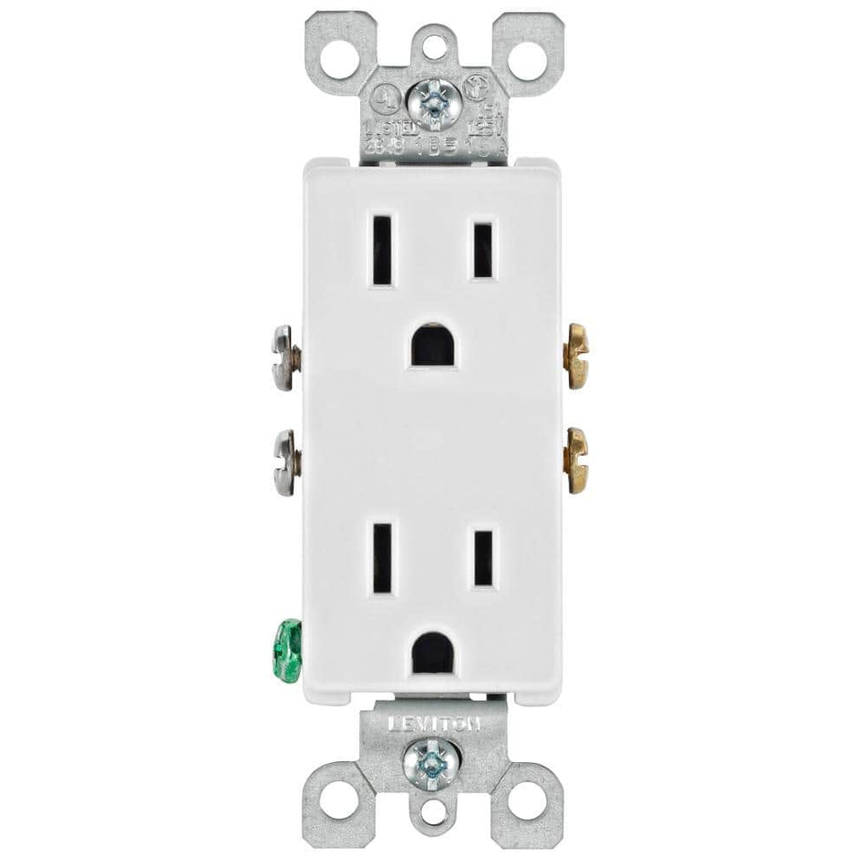 Leviton Decora 15 Amp Residential Grade Self Grounding Duplex Outlet, White