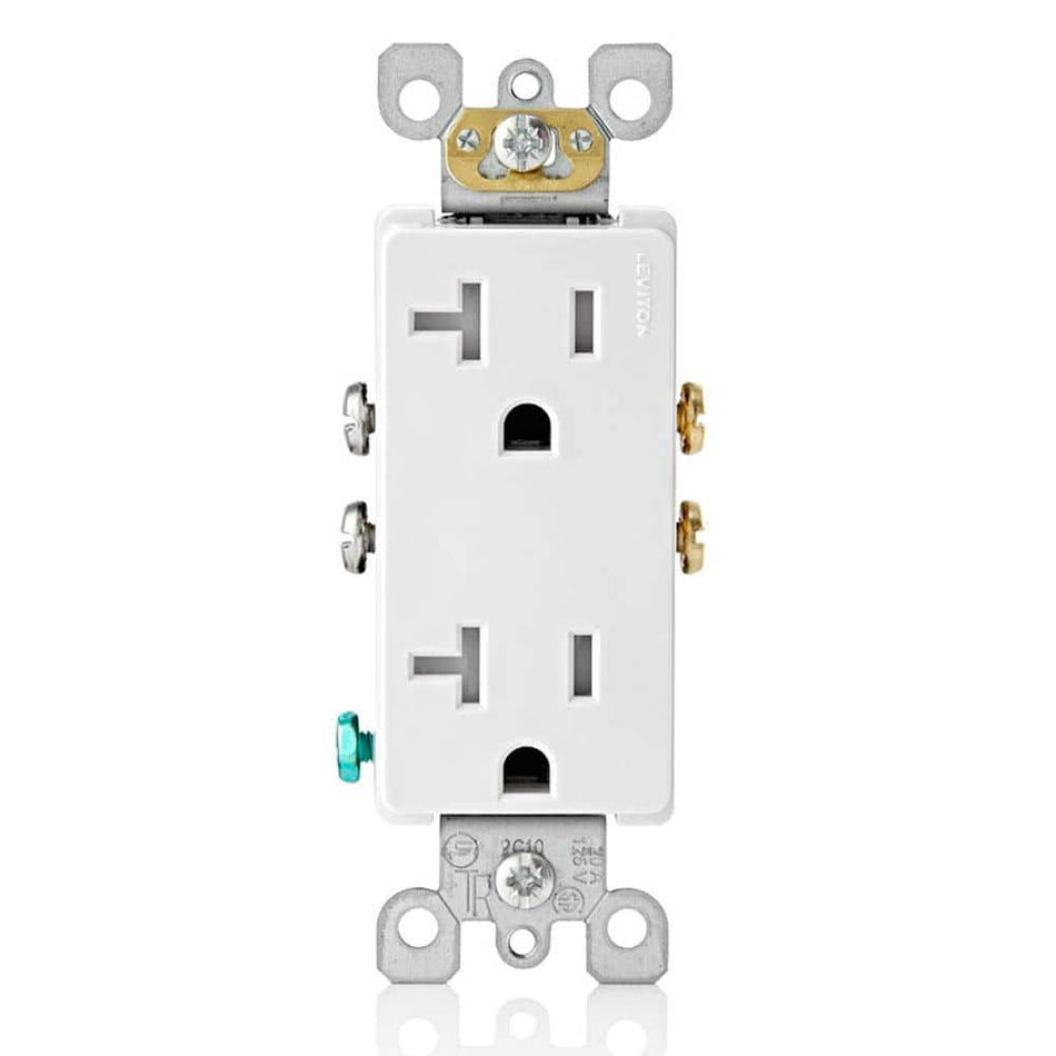 Leviton Decora 20 Amp Tamper Resistant Duplex Outlet, White