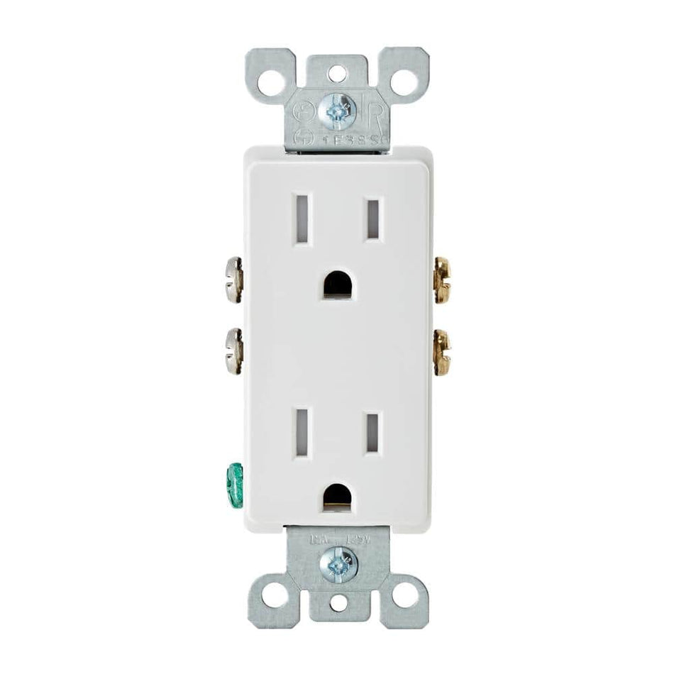 Leviton Decora 15 Amp Tamper Resistant Duplex Outlet, White