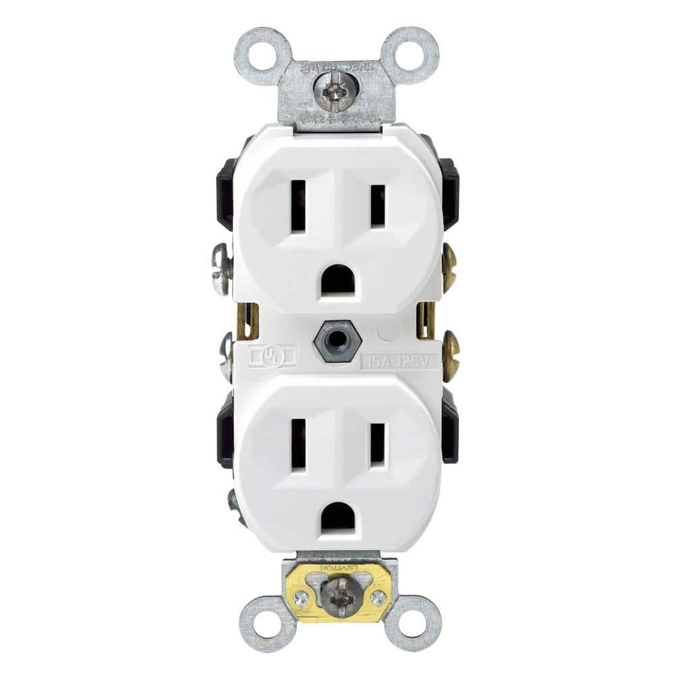 Leviton 15 Amp Commercial Grade Duplex Outlet, White