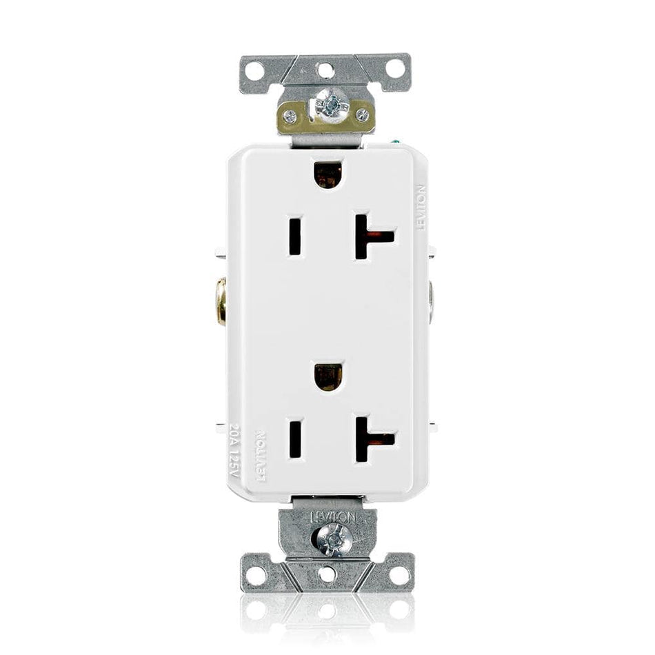 Leviton Decora Plus 20 Amp Industrial Grade Duplex Outlet, White