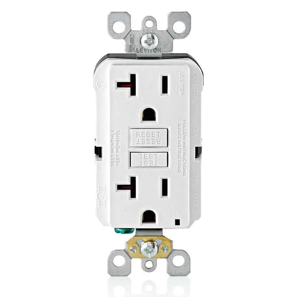 Leviton 20 Amp 125-Volt Duplex Self-Test Slim GFCI Outlet, White (4-Pack)