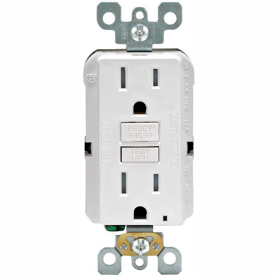 Leviton 15 Amp 125-Volt Duplex SmarTest Self-Test SmartlockPro Tamper Resistant GFCI Outlet, White (4-Pack)