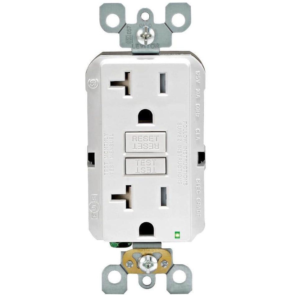 Leviton 20 Amp 125-Volt Duplex SmarTest Self-Test SmartlockPro Tamper Resistant GFCI Outlet, White (4-Pack)