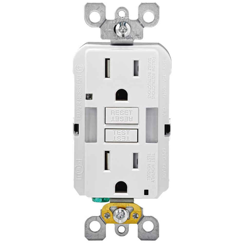 Leviton 15 Amp Self-Test SmartlockPro Combo Duplex Guide Light and Tamper Resistant GFCI Outlet, White