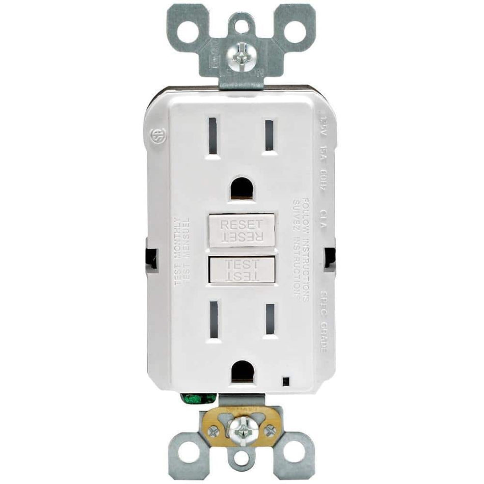 Leviton 15 Amp 125-Volt Duplex SmarTest Self-Test SmartlockPro Tamper Resistant GFCI Outlet, White