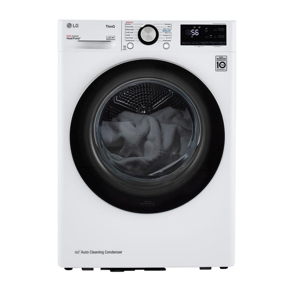 LG 24 in. W 4.2 Cu. Ft. Ventless Stackable Compact SMART Electric Dryer in White with Dual Inverter HeatPump Technology