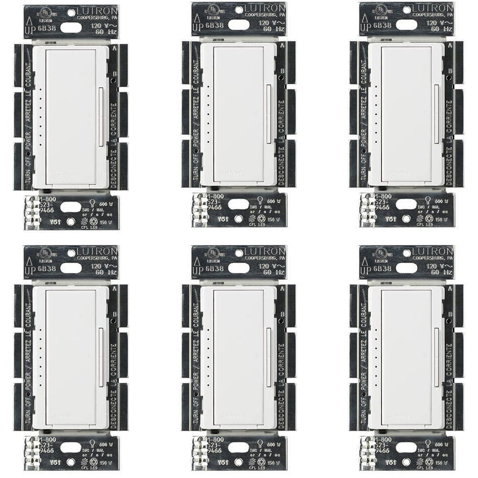 Lutron Maestro LED+ Dimmer Switch for Dimmable LED Bulbs, 150W/Single-Pole or Multi-Location, White (MACL-153MR-6-WH) (6-Pack)