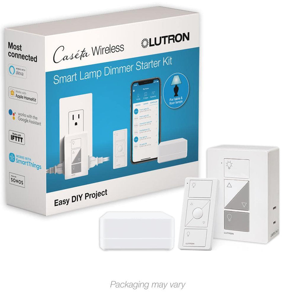 Lutron Caseta Smart Lighting Lamp Dimmer Switch Starter Kit with Smart Hub (P-BDG-PKG1P)