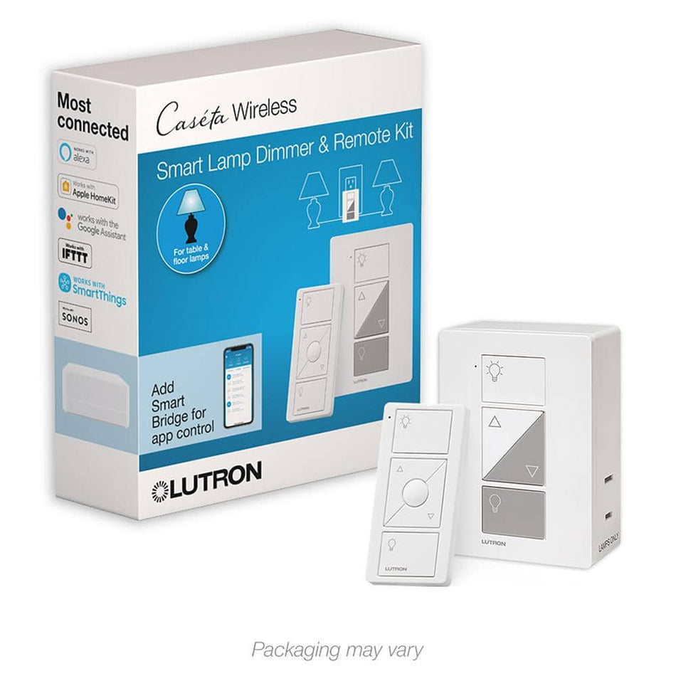 Lutron Caseta Smart Lamp Dimmer and Remote Kit, for Table Lamps, 150-Watt LED Bulbs, White (P-PKG1P-WH-R)