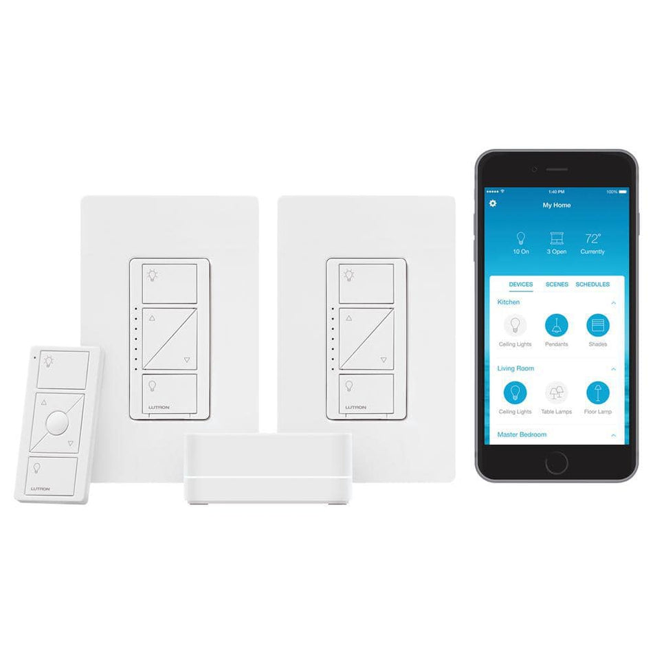 Lutron Caseta Smart Lighting Starter Kit with Smart Hub, Pico Remote, and 2 Dimmer Switches, White (CASETA-2DIMMER-BNDL)