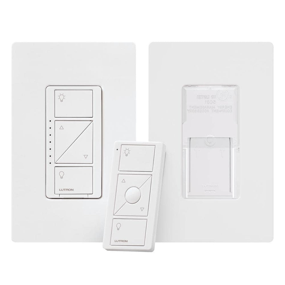 Lutron Caseta Smart Dimmer Switch and Pico Remote 3 Way Mounting Kit, 150W LED Bulbs, White (PKG1W-PICOMNT-BNDL)