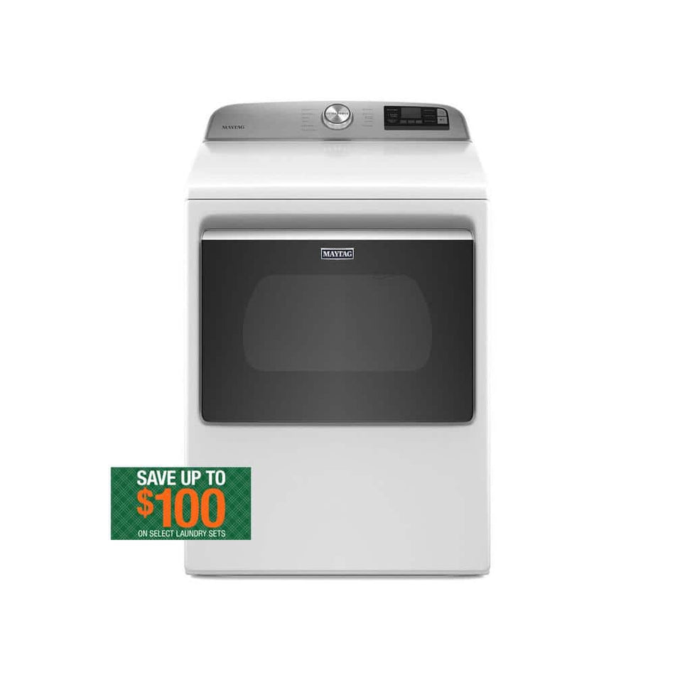 Maytag 7.4 cu. ft. 240-Volt Smart Capable White Electric Dryer with Hamper Door and Advanced Moisture Sensing